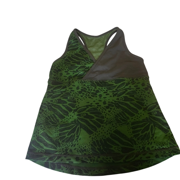 Lululemon 12 Deep-V Surplice Floral Tank Green Racerback Vented Workout Yoga Top - Picture 2 of 11